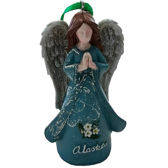 Alaska Angel Christmas Ornament Hand Painted Highlights Forget Me Not Flowers - Picture 7 of 14